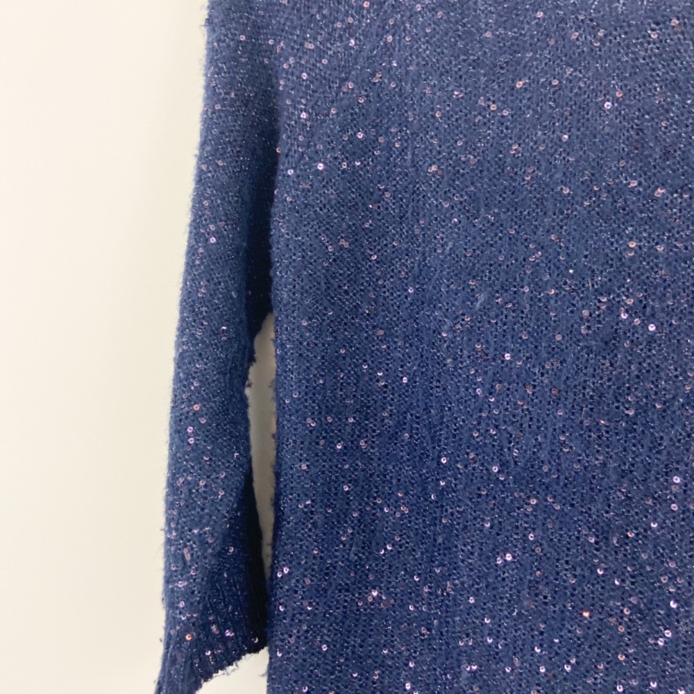 Anne Klein Blue Sequin 3/4 Sleeve Sweater Sz S - Picture 4 of 7